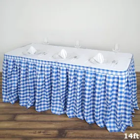 14FT Perfect Picnic Inspired White/Blue Checkered Polyester Table Skirt For Wedding Party Event