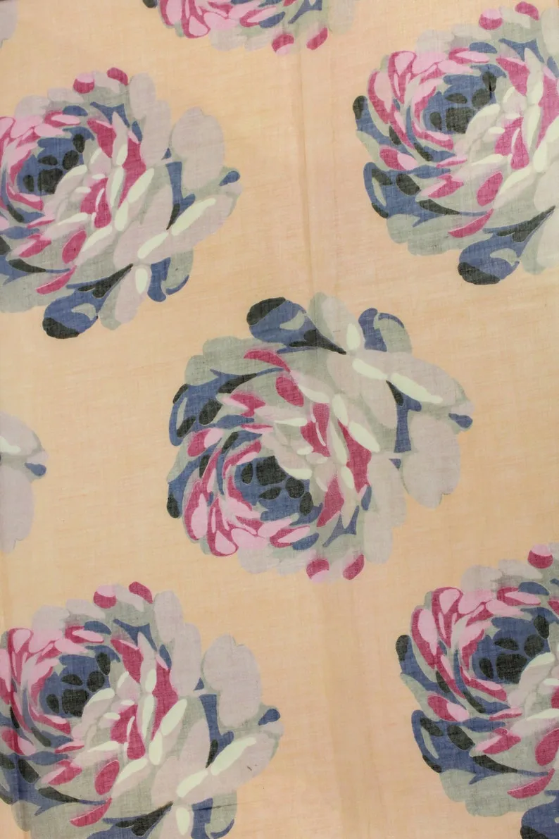 1920s Peony Print Pink Cotton Voile Fabric, 3.3 Yards