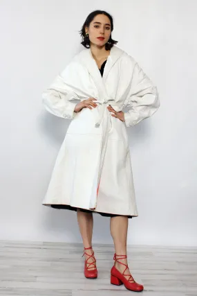 1950s White Leather Flare Coat S-L