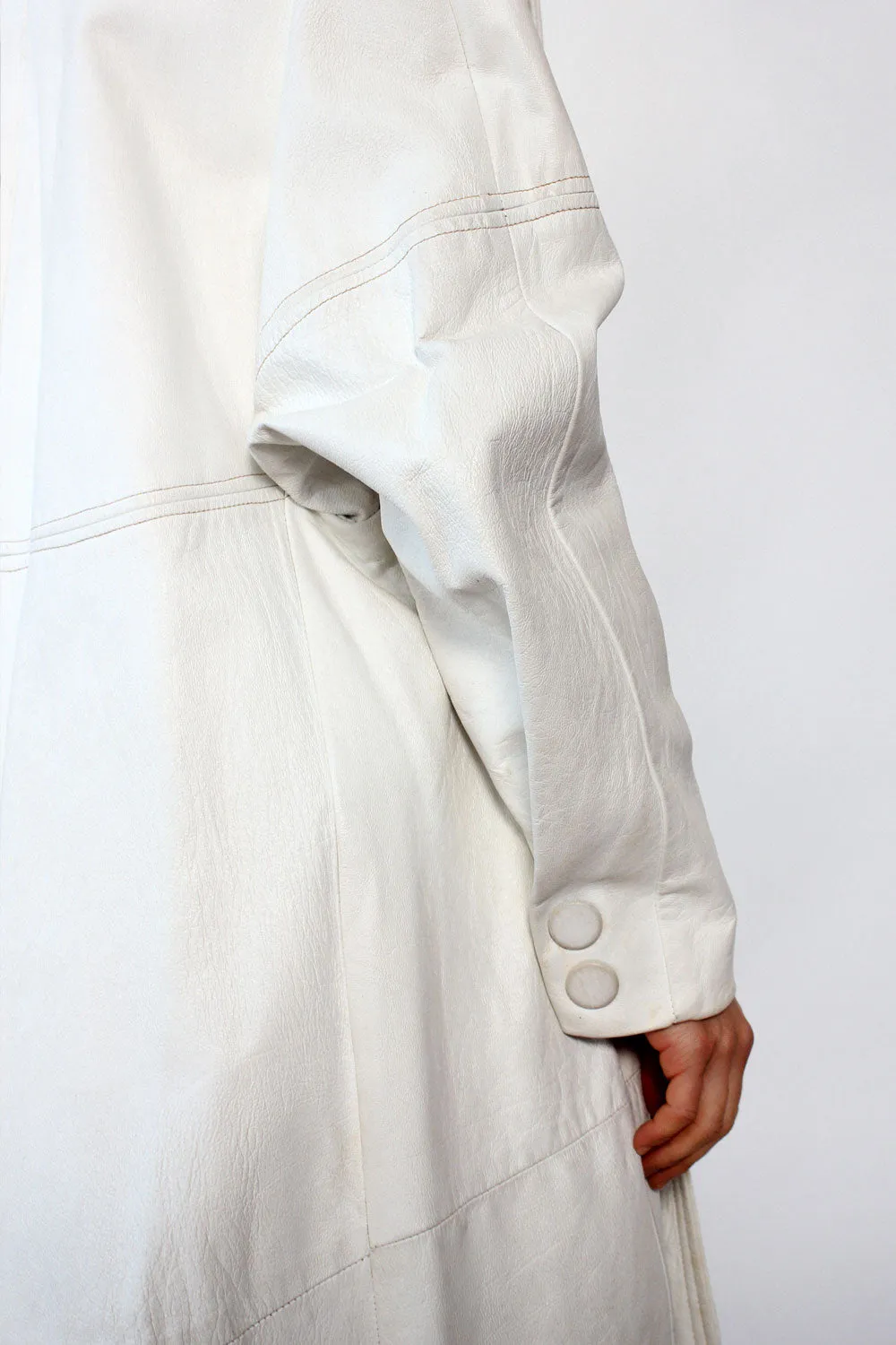 1950s White Leather Flare Coat S-L