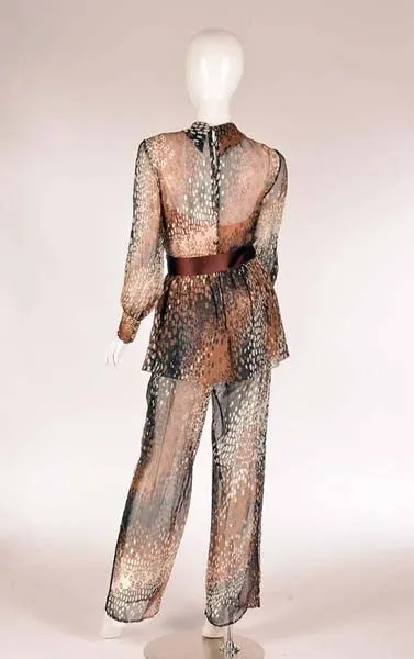 1960s Mollie Parnis Sheer Silk Chiffon Two Piece Blouse and Jumpsuit