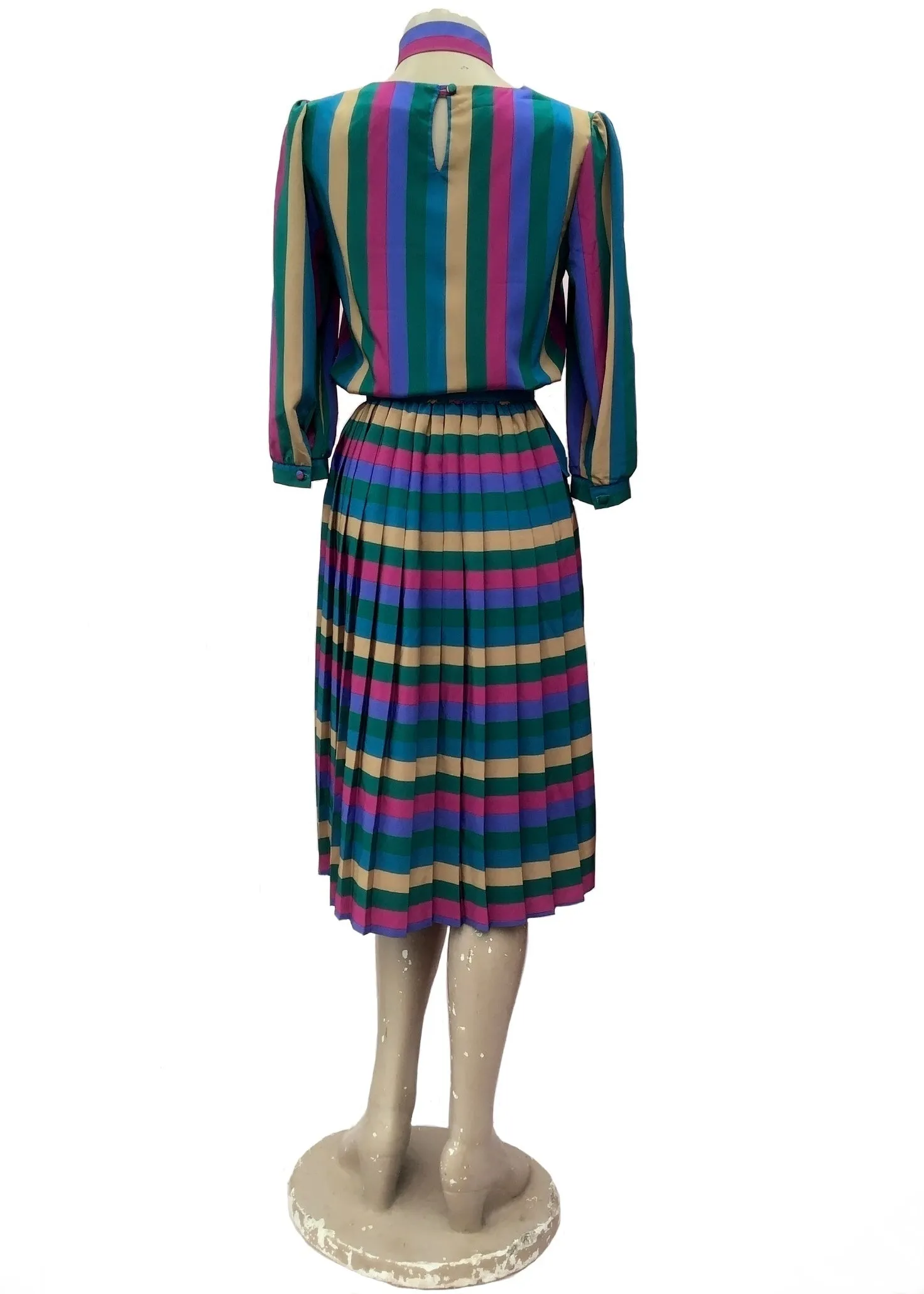 1980s Vintage Striped Midi Secretary Dress • Berketex