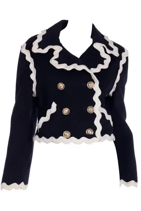 1991 Franco Moschino Vintage Black Cropped Jacket w Ric Rac