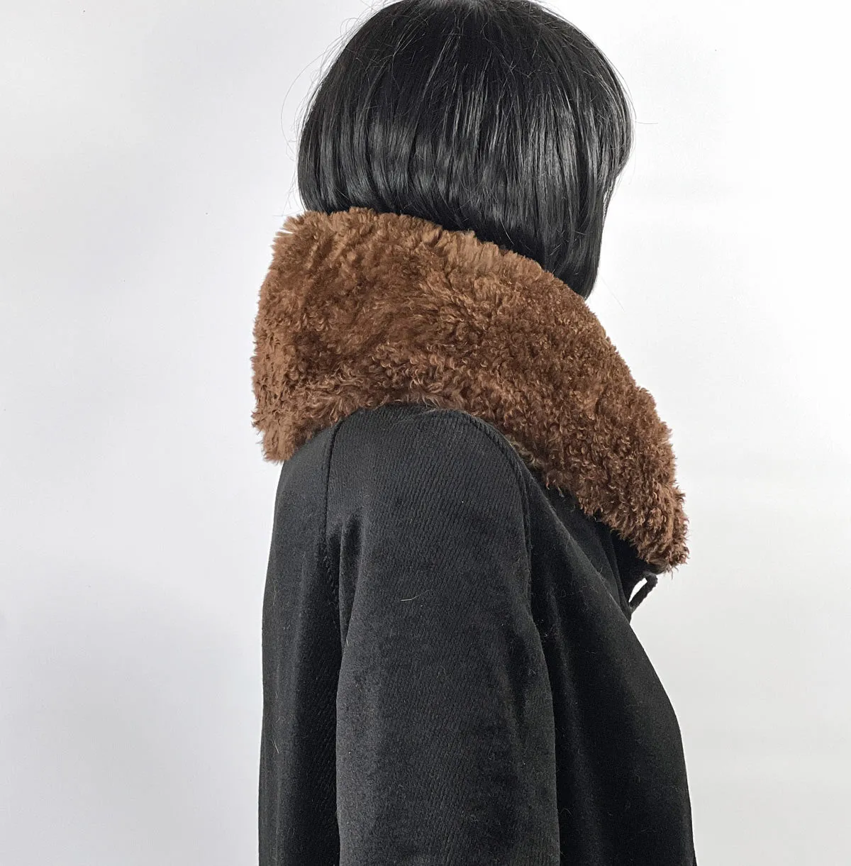 20s Cocoon Coat Mohair Plush Fur Collar Women's Vintage M/L VFG