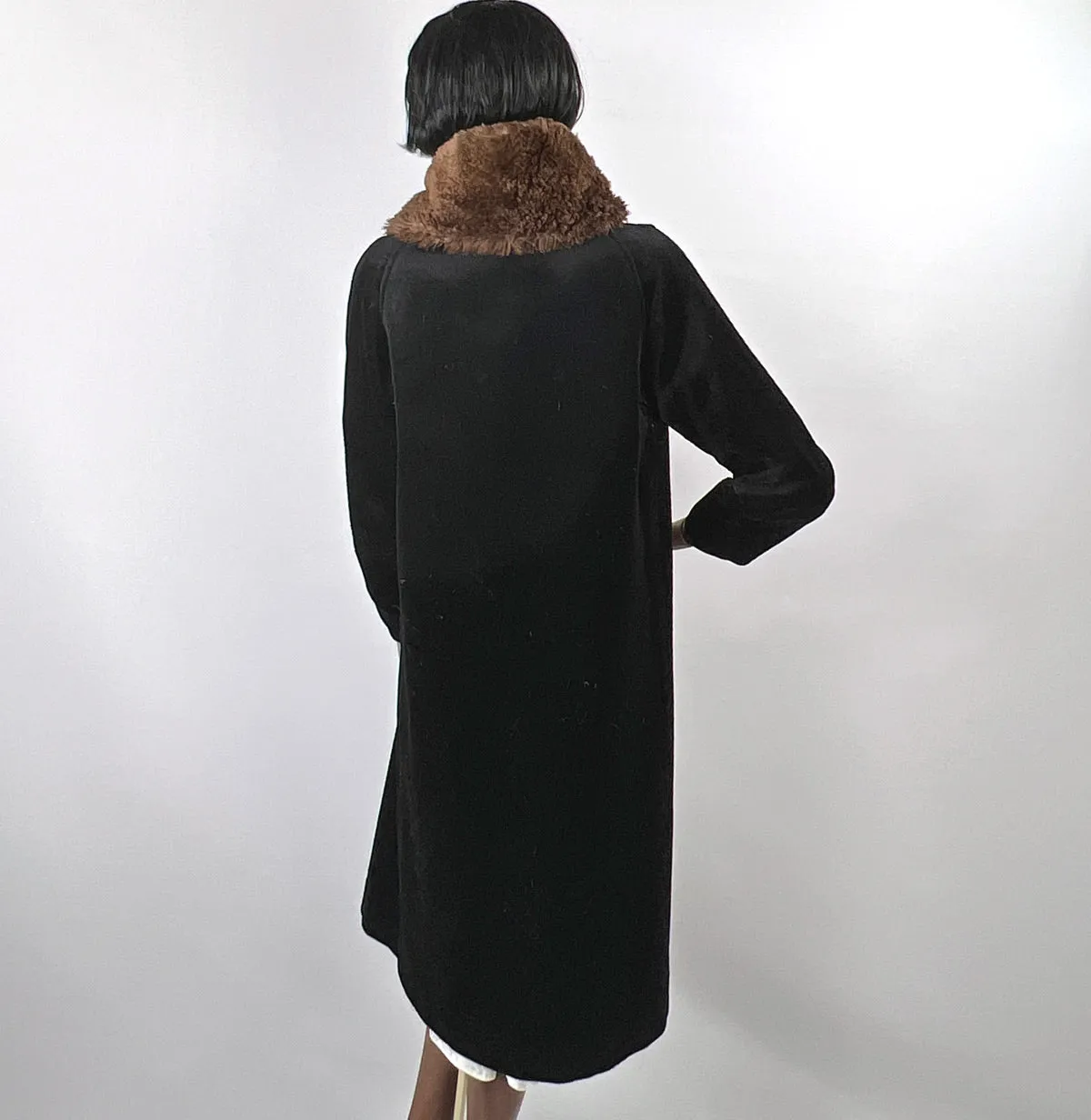 20s Cocoon Coat Mohair Plush Fur Collar Women's Vintage M/L VFG