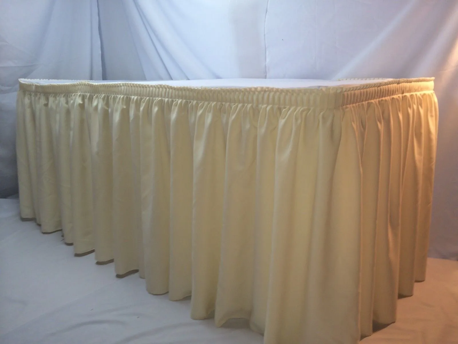 21' Ivory Polyester Pleated Table Skirt Skirting  Wedding Trade Shows"