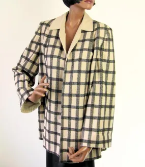 50s Swing Jacket Women's Vintage Windowpane Plaid M/L VFG Wm Block