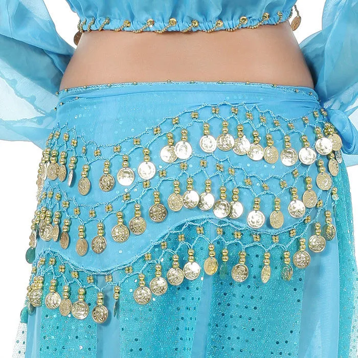 Aqua Blue Bellydance Gold Coin Belt