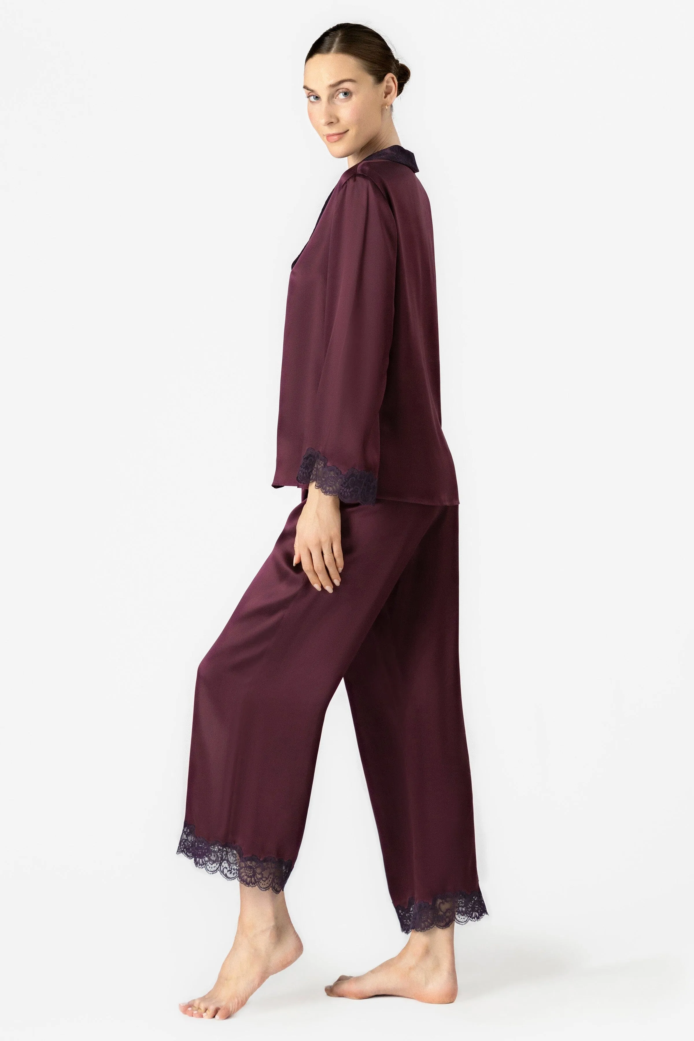 Arden Lush Shawl-collar Silk PJ Set