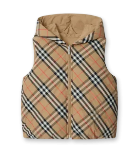 Baby Reversible Check Pattern Gilet Sand