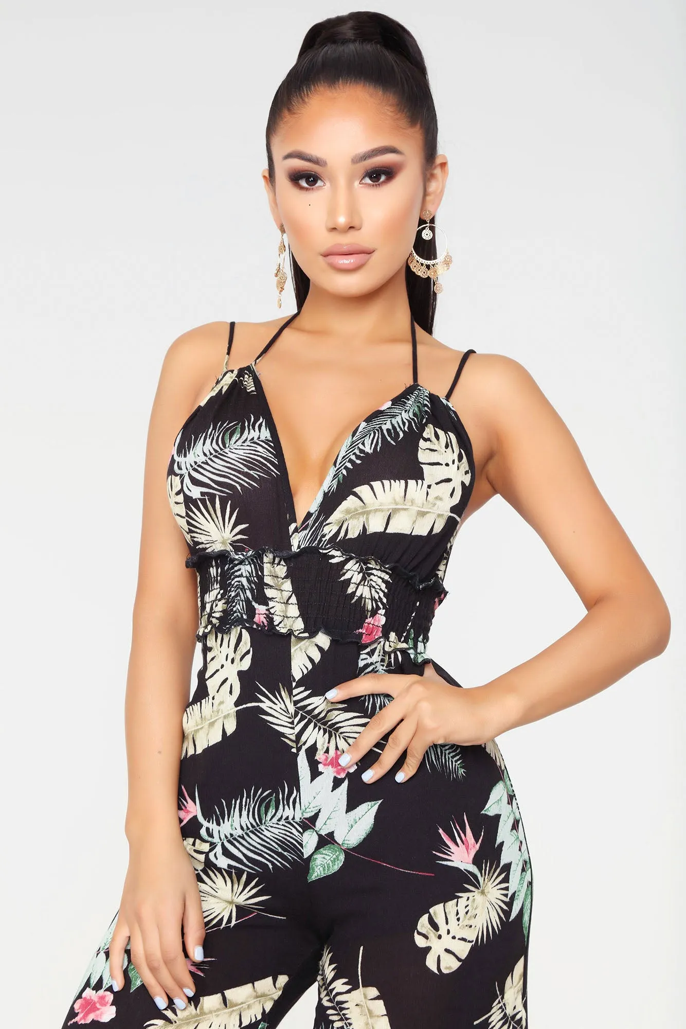 Back To The Beach Tropical Jumpsuit - Black Multi