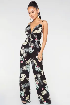 Back To The Beach Tropical Jumpsuit - Black Multi