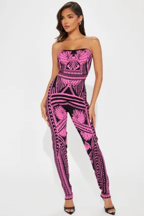 Bad Gal Bandage Jumpsuit - Fuchsia