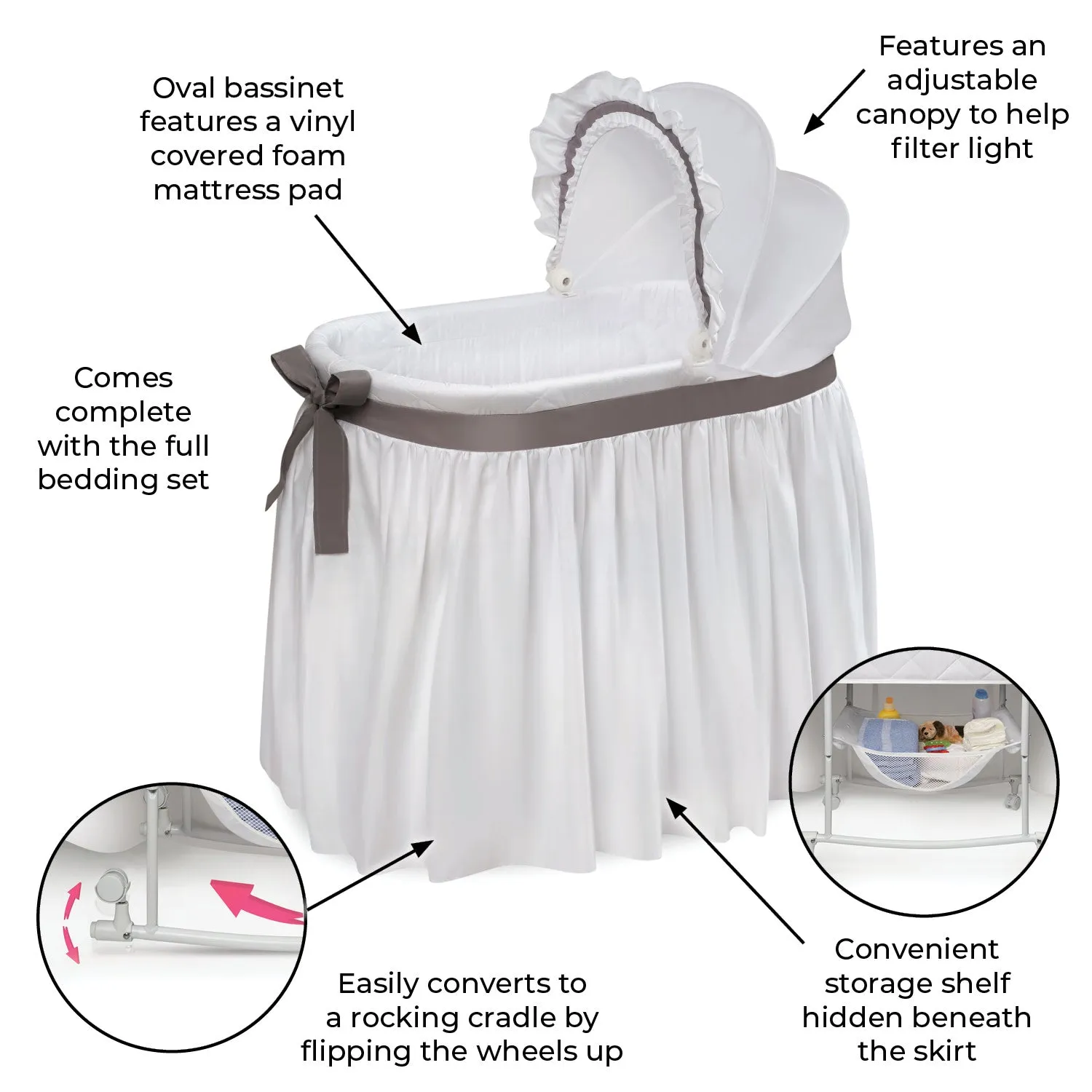 Badger Basket Wishes Oval Bassinet - Full Length Skirt