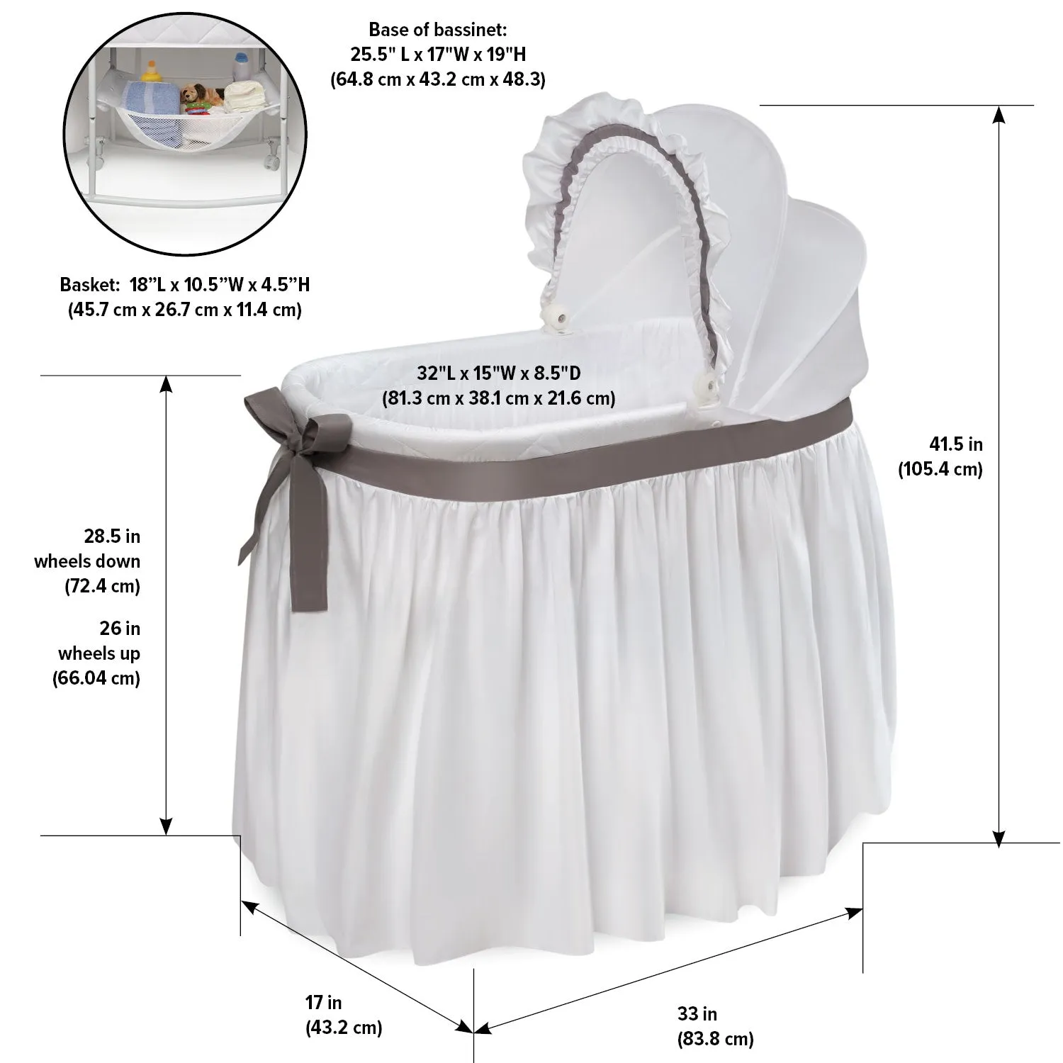 Badger Basket Wishes Oval Bassinet - Full Length Skirt