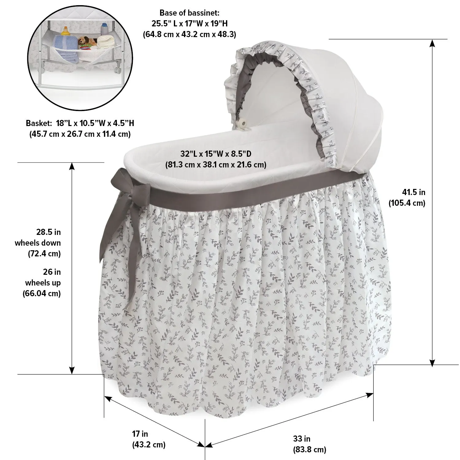 Badger Basket Wishes Oval Bassinet - Full Length Skirt