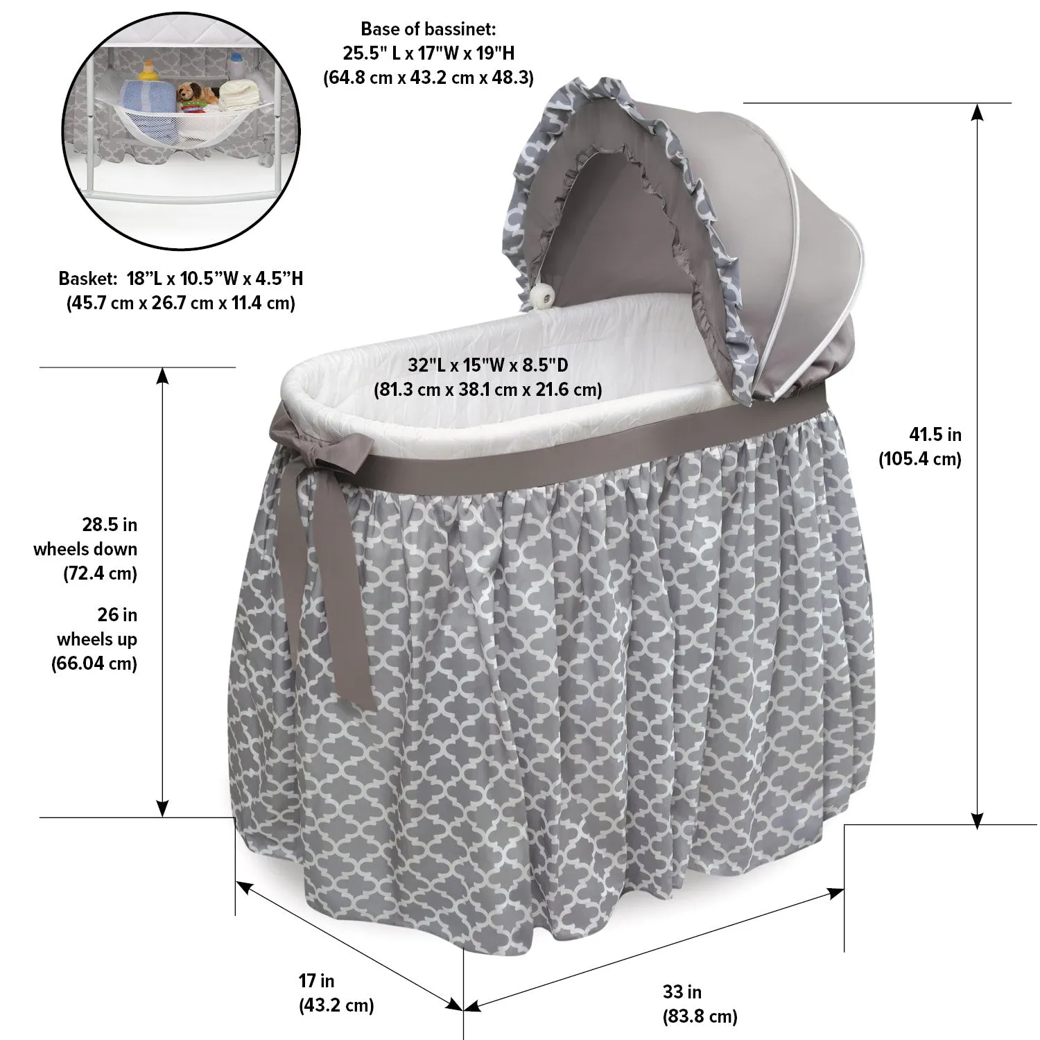 Badger Basket Wishes Oval Bassinet - Full Length Skirt