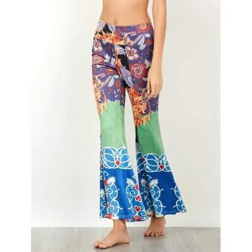 Baroque Print High Waist Flared Pants - S