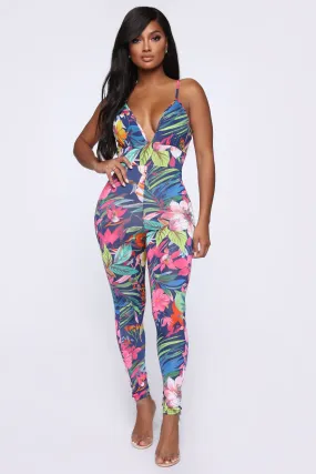 Beach Please Tropical Jumpsuit - Blue/Combo