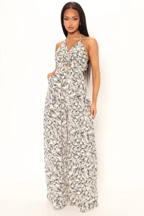 Beach Vibes Printed Jumpsuit - Cream