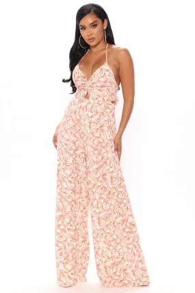 Beach Vibes Printed Jumpsuit - Orange