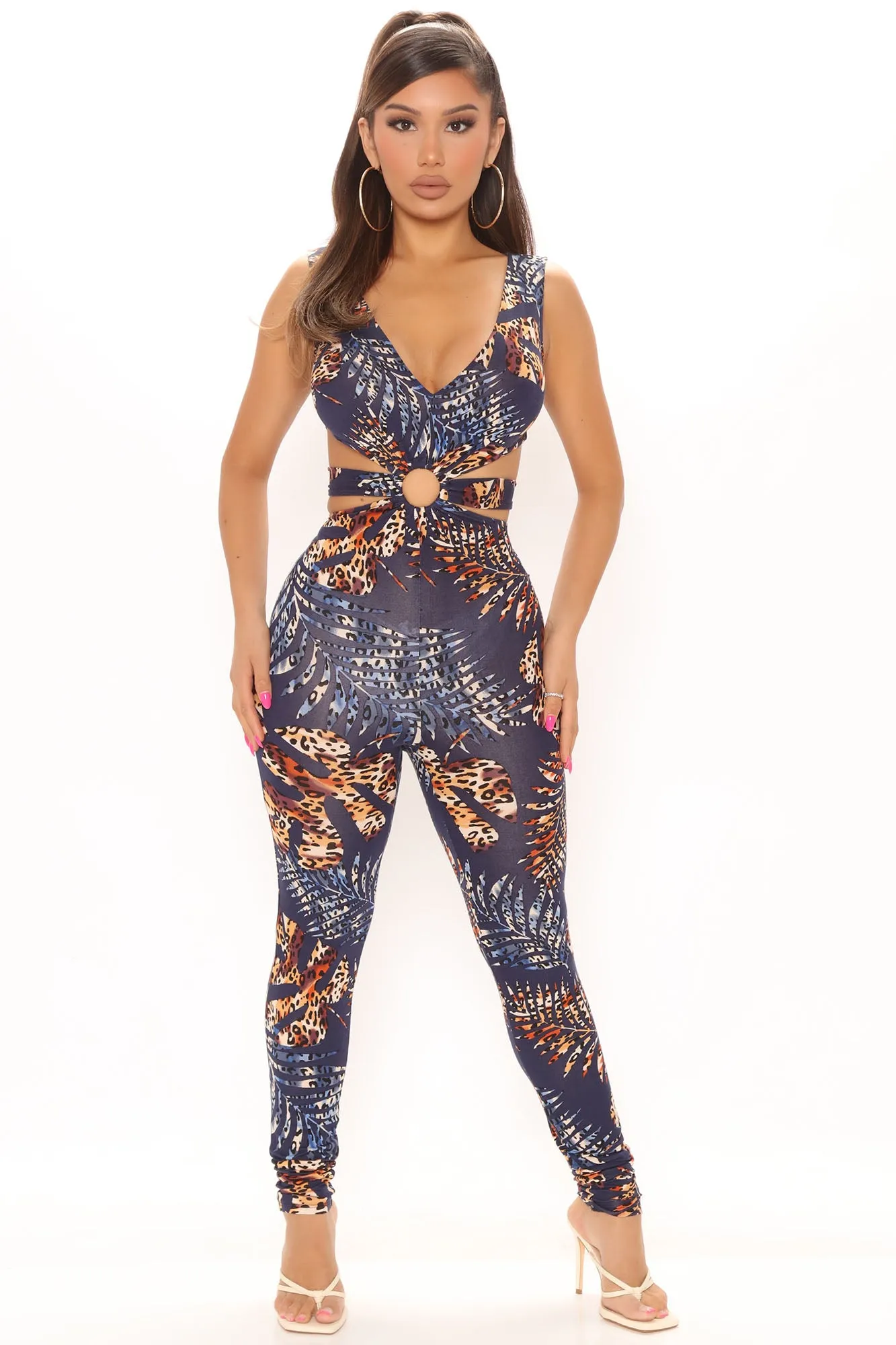 Beautiful Butterfly Tropical Jumpsuit - Navy/combo