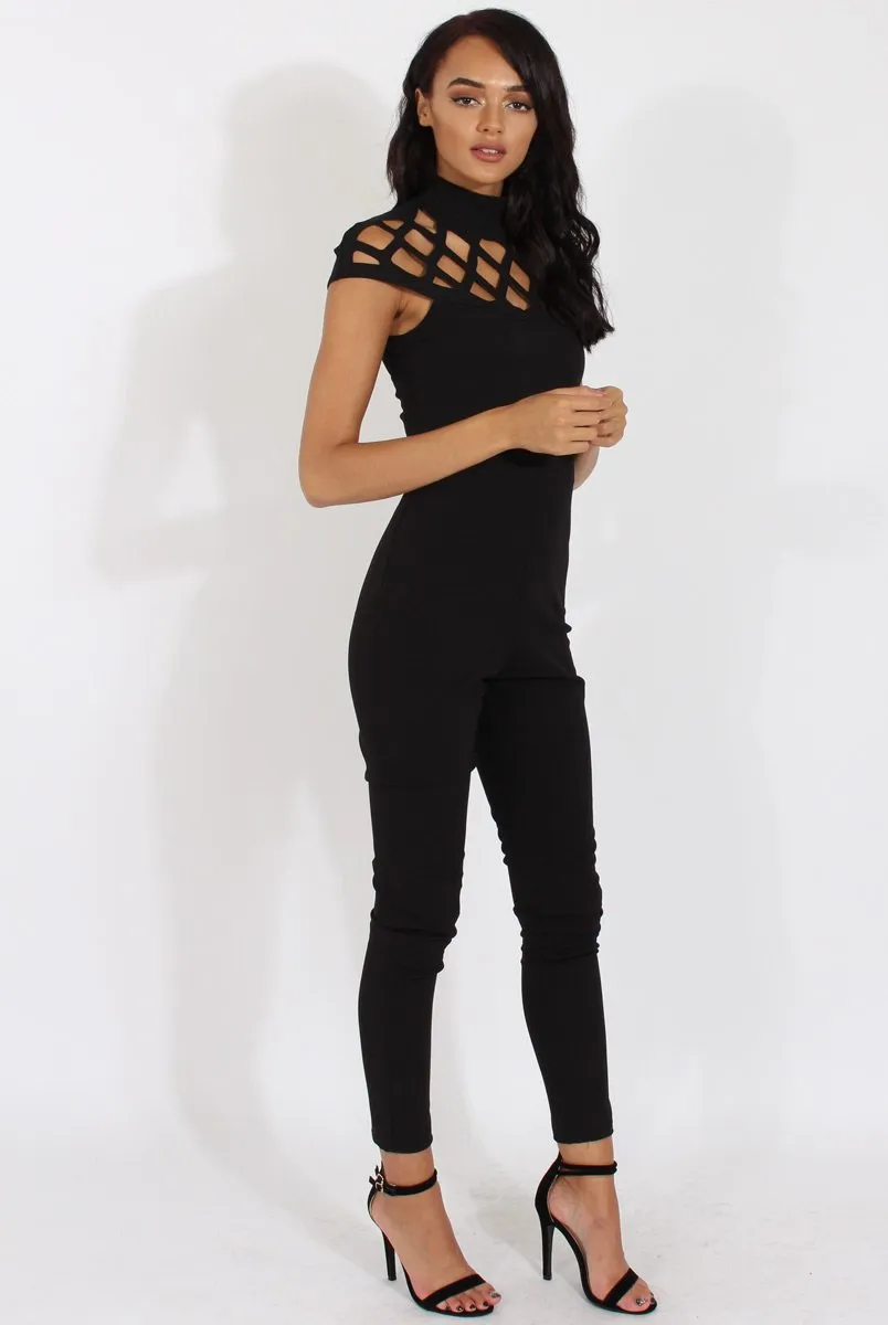 Black Cage Detail Jumpsuit - Aurelia