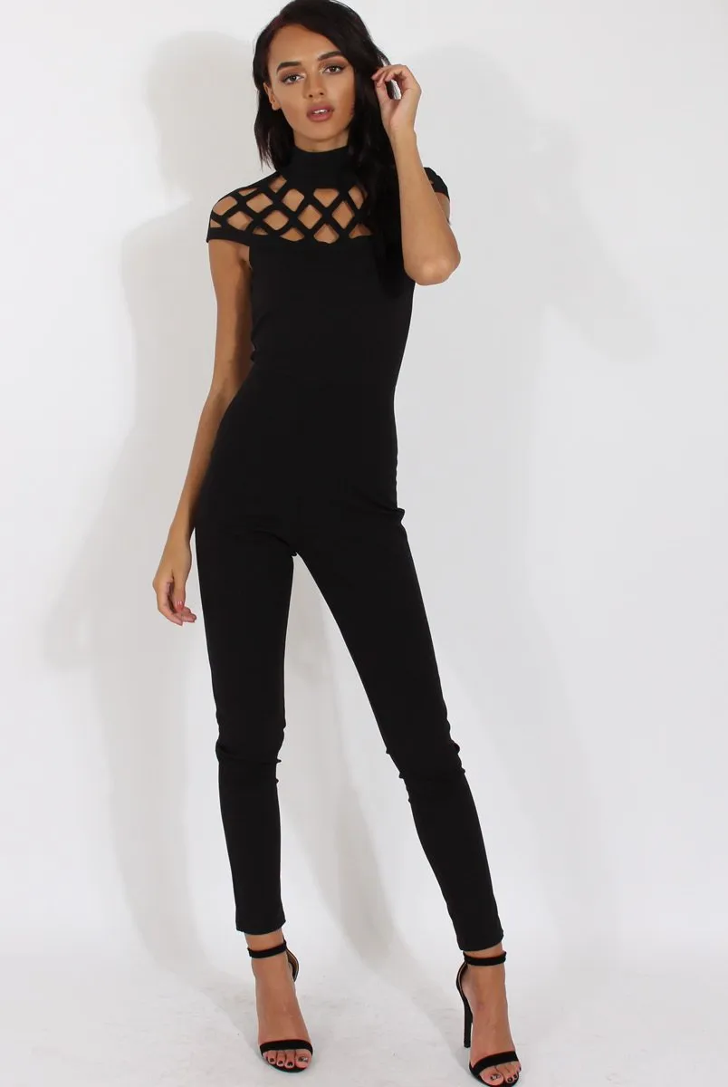 Black Cage Detail Jumpsuit - Aurelia