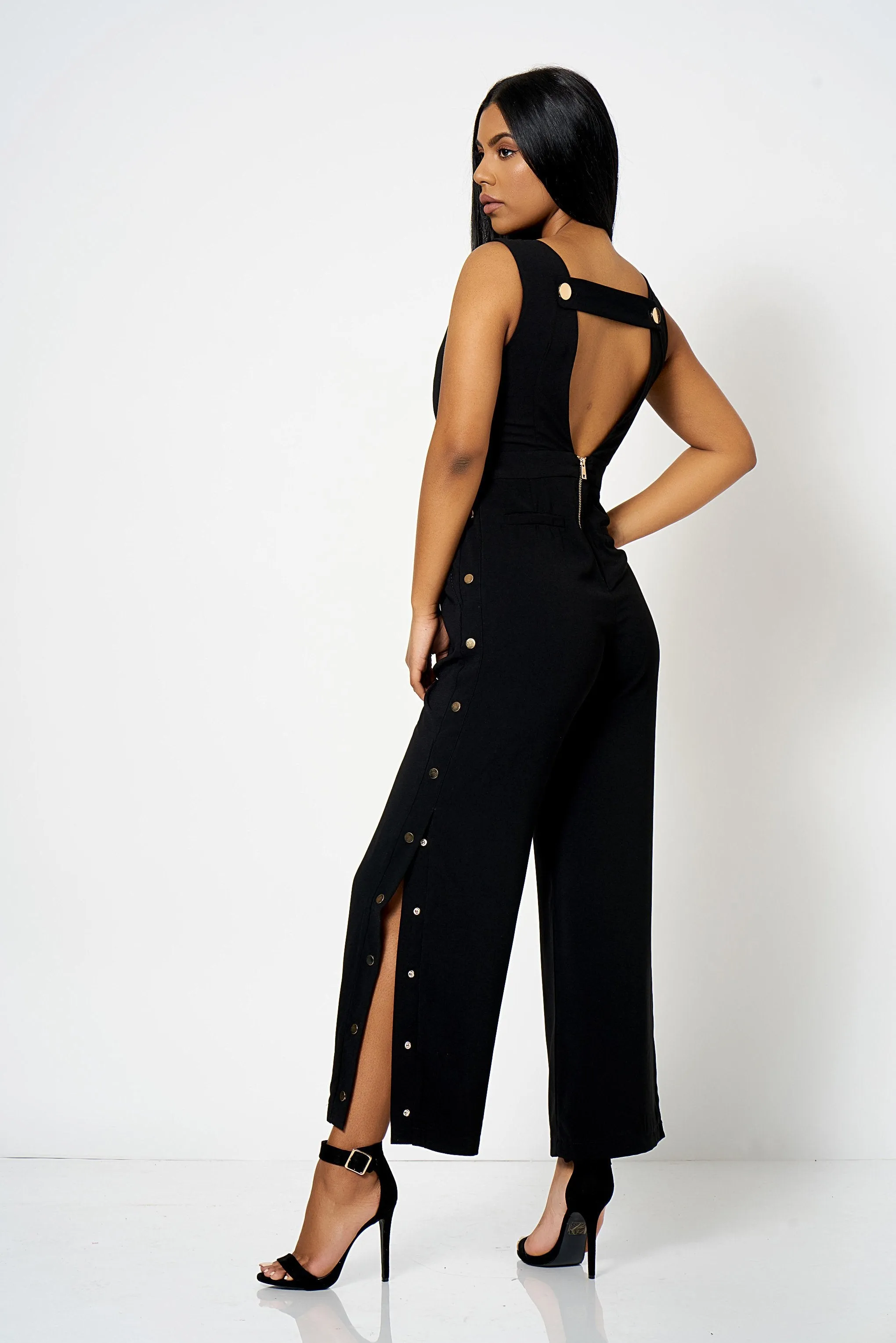 Black Low Back Split Leg Jumpsuit