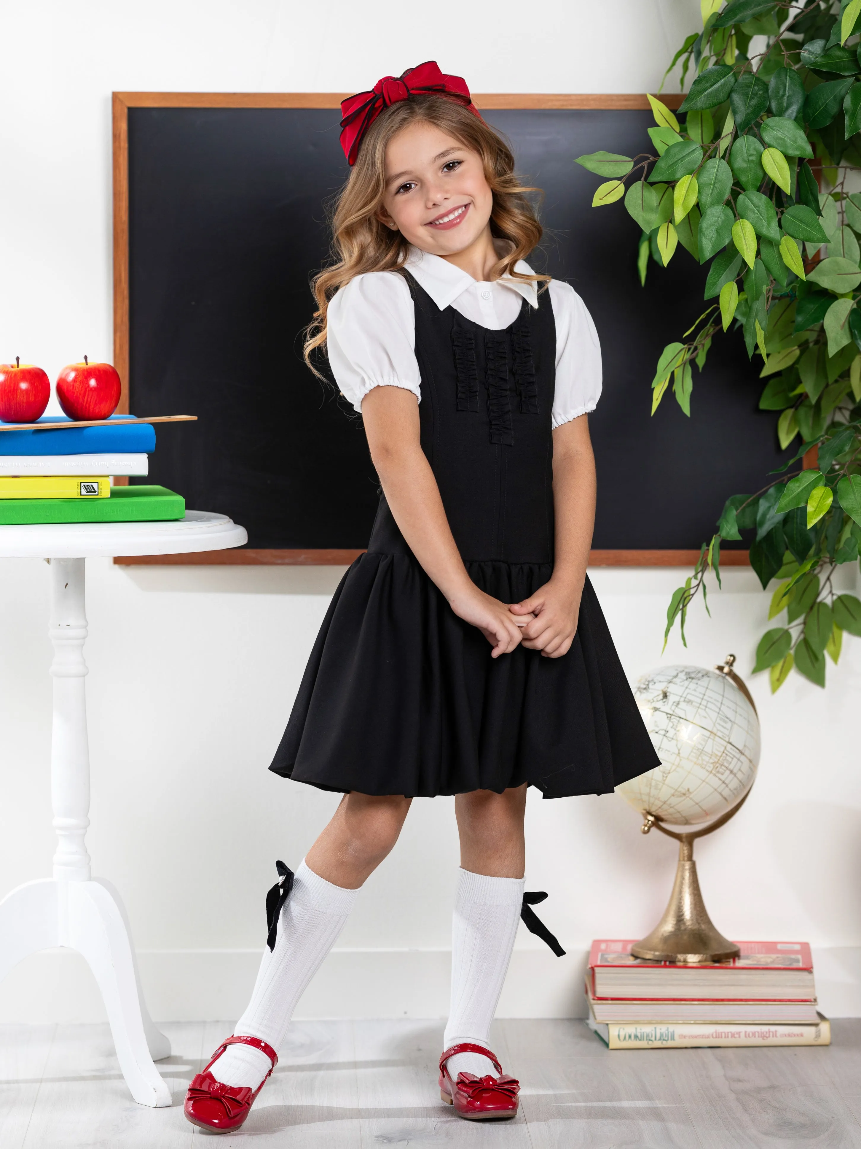 Black Sophisticated Sweetheart Ruffle Trim Dress by Kids Couture