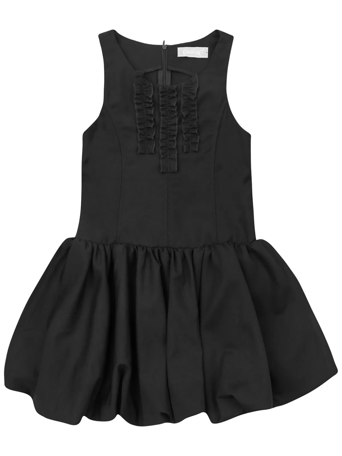 Black Sophisticated Sweetheart Ruffle Trim Dress by Kids Couture