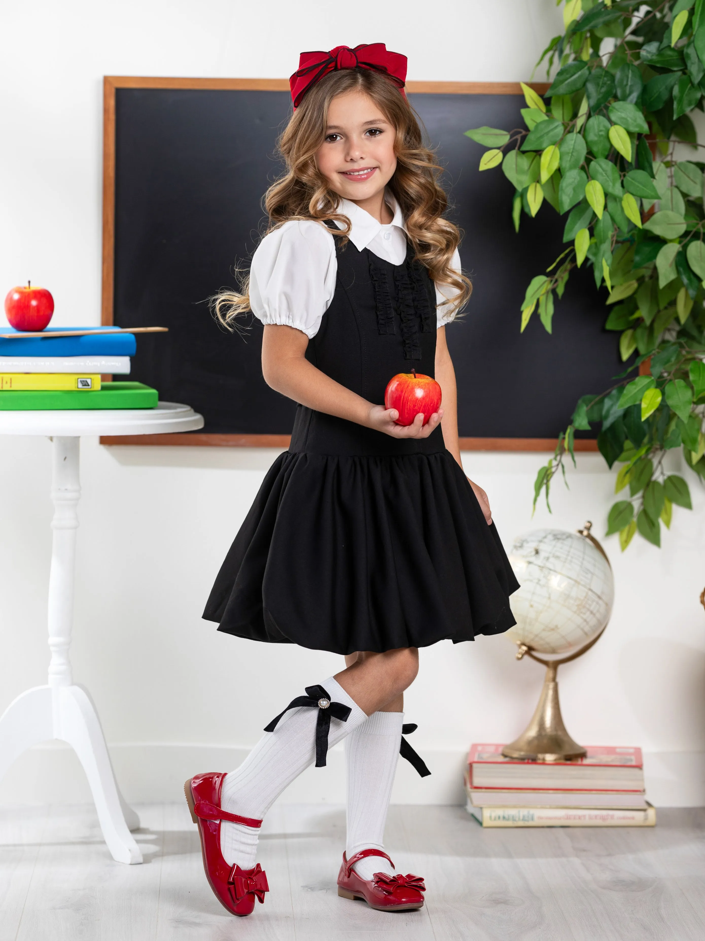 Black Sophisticated Sweetheart Ruffle Trim Dress by Kids Couture