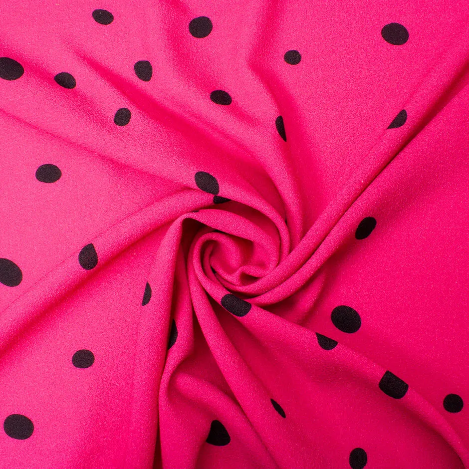 Black Spotted Fuchsia Pure Wool Crêpe