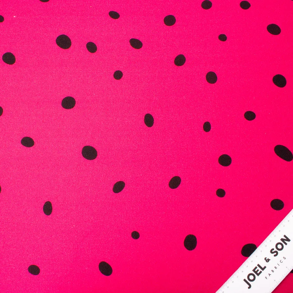 Black Spotted Fuchsia Pure Wool Crêpe