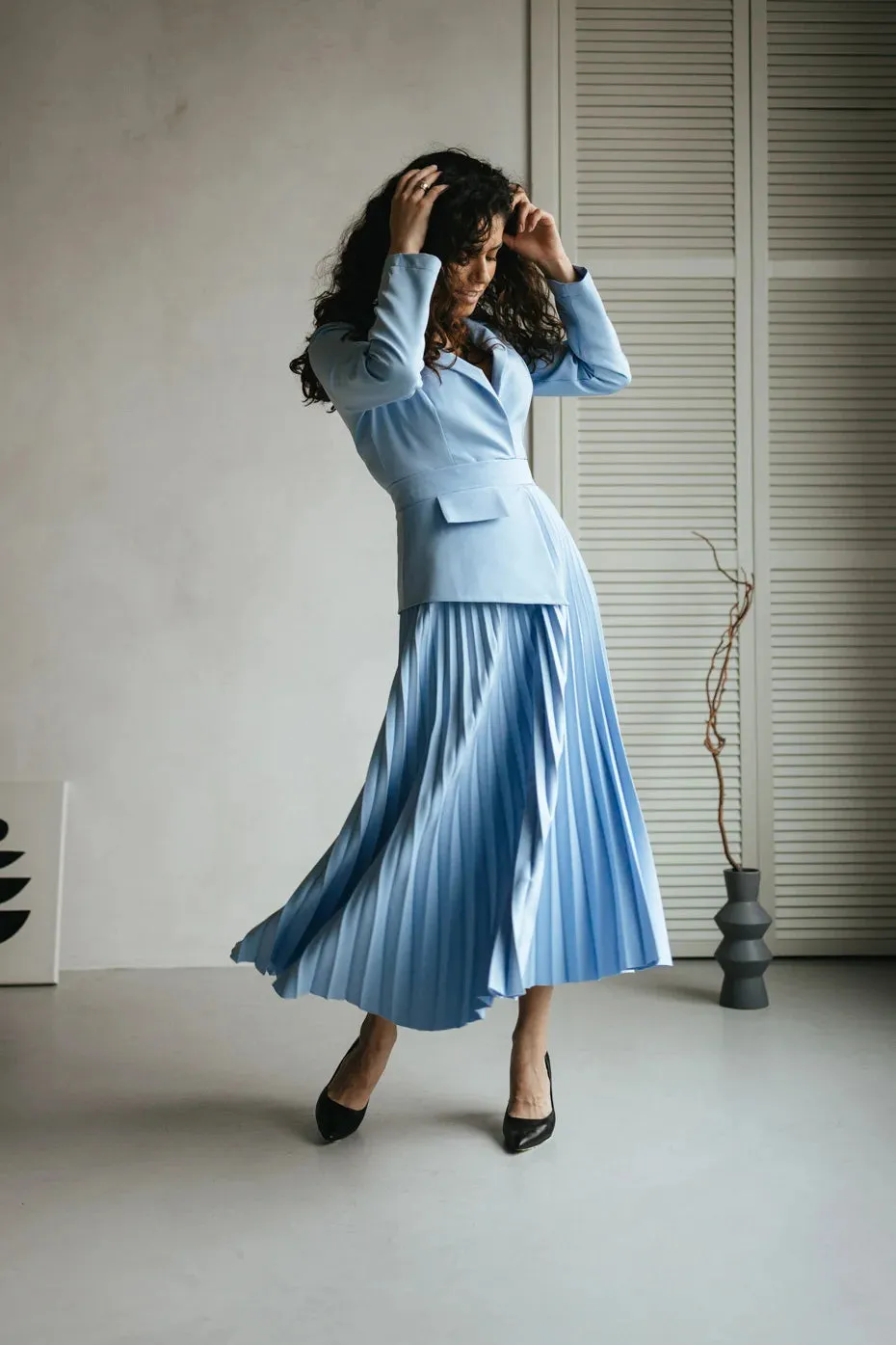 Blue Pleated Skirt Dress for Women