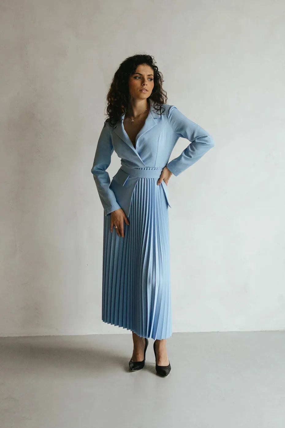 Blue Pleated Skirt Dress for Women