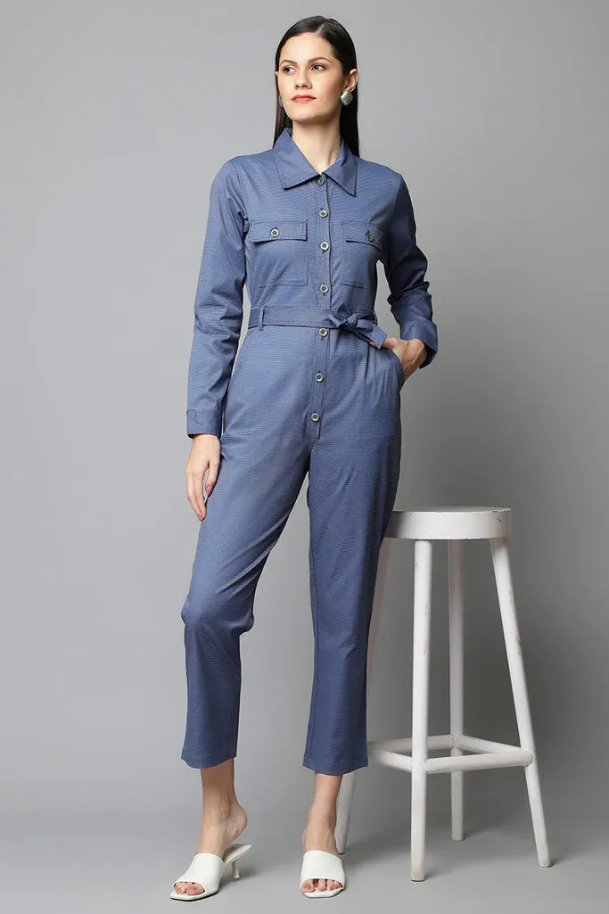 Blue Textured Jumpsuit