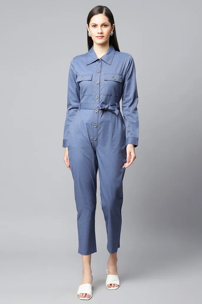 Blue Textured Jumpsuit