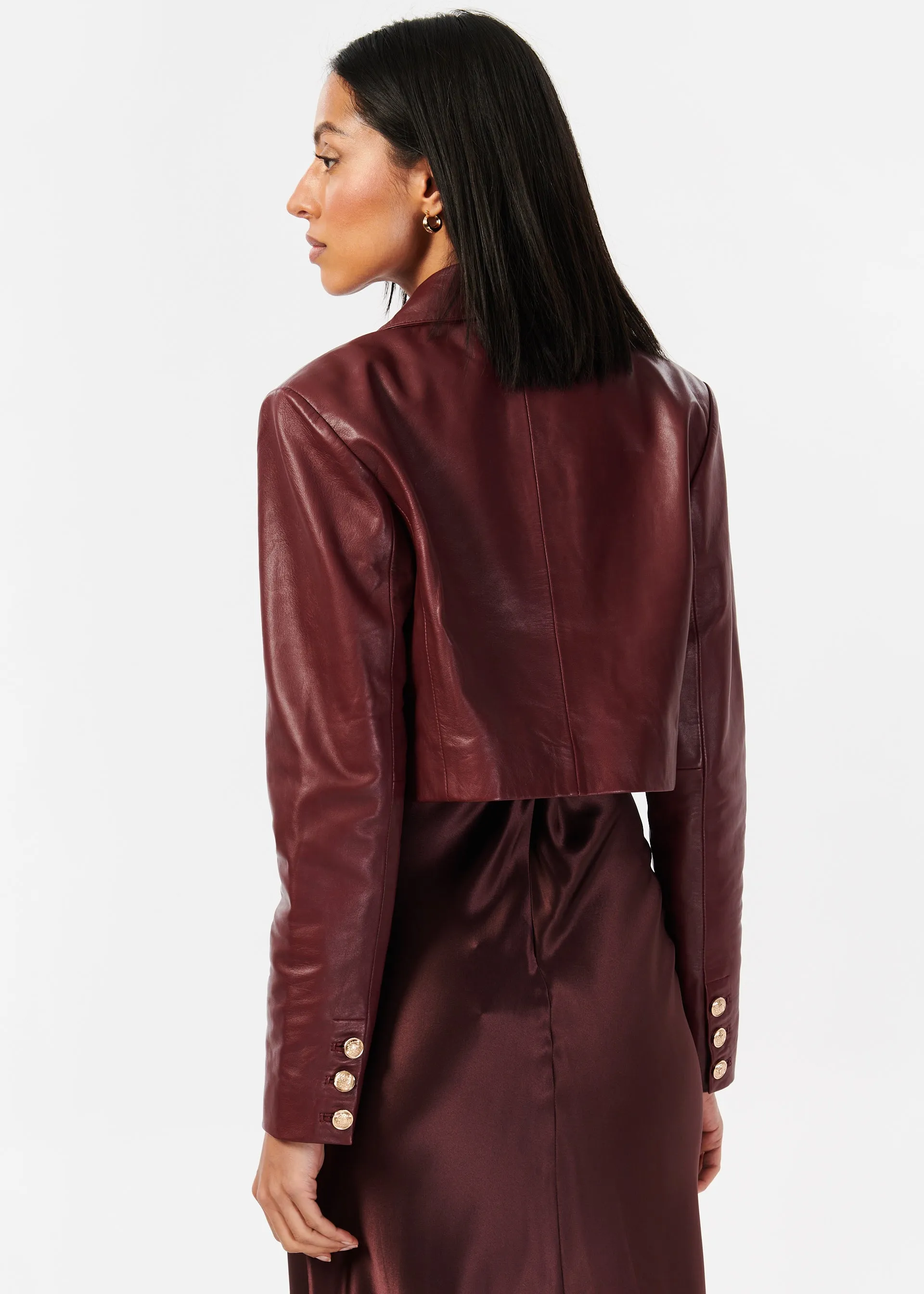 Boa Genuine Leather Cropped Jacket Cranberry