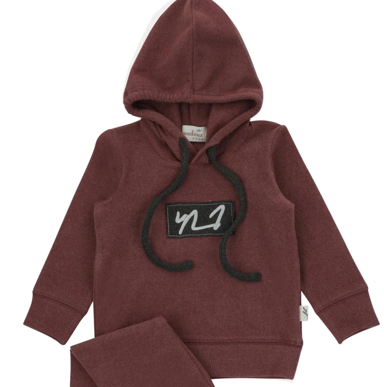 Bondoux Script Print Hoodie Top Burgandy