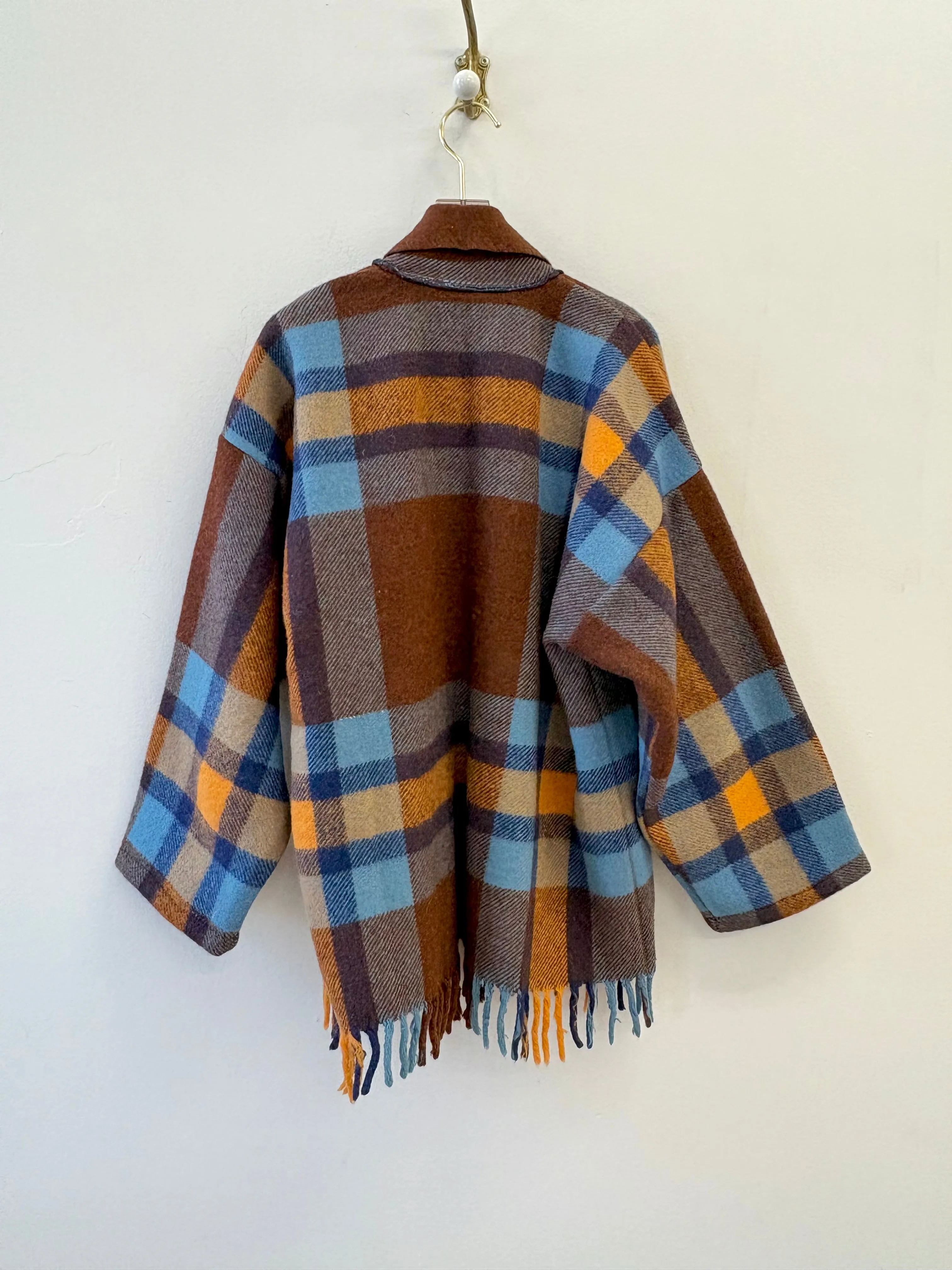 Brown, Gold & Blue Plaid Wool Heritage Blanket Coat