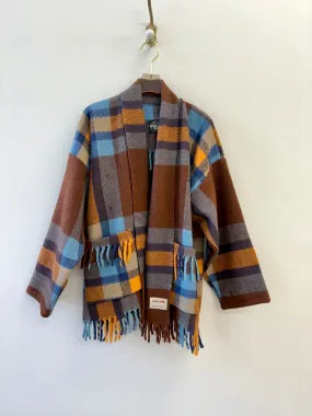 Brown, Gold & Blue Plaid Wool Heritage Blanket Coat