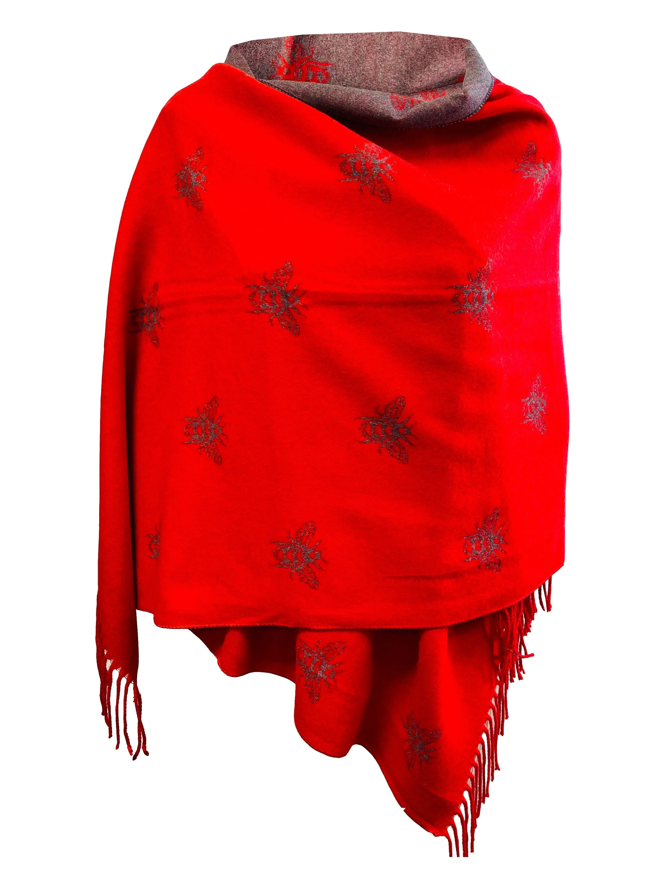 BUMBLE BEES SCARF red grey reversible super soft winter shawl unisex trending scarf Xmas gift for him and her