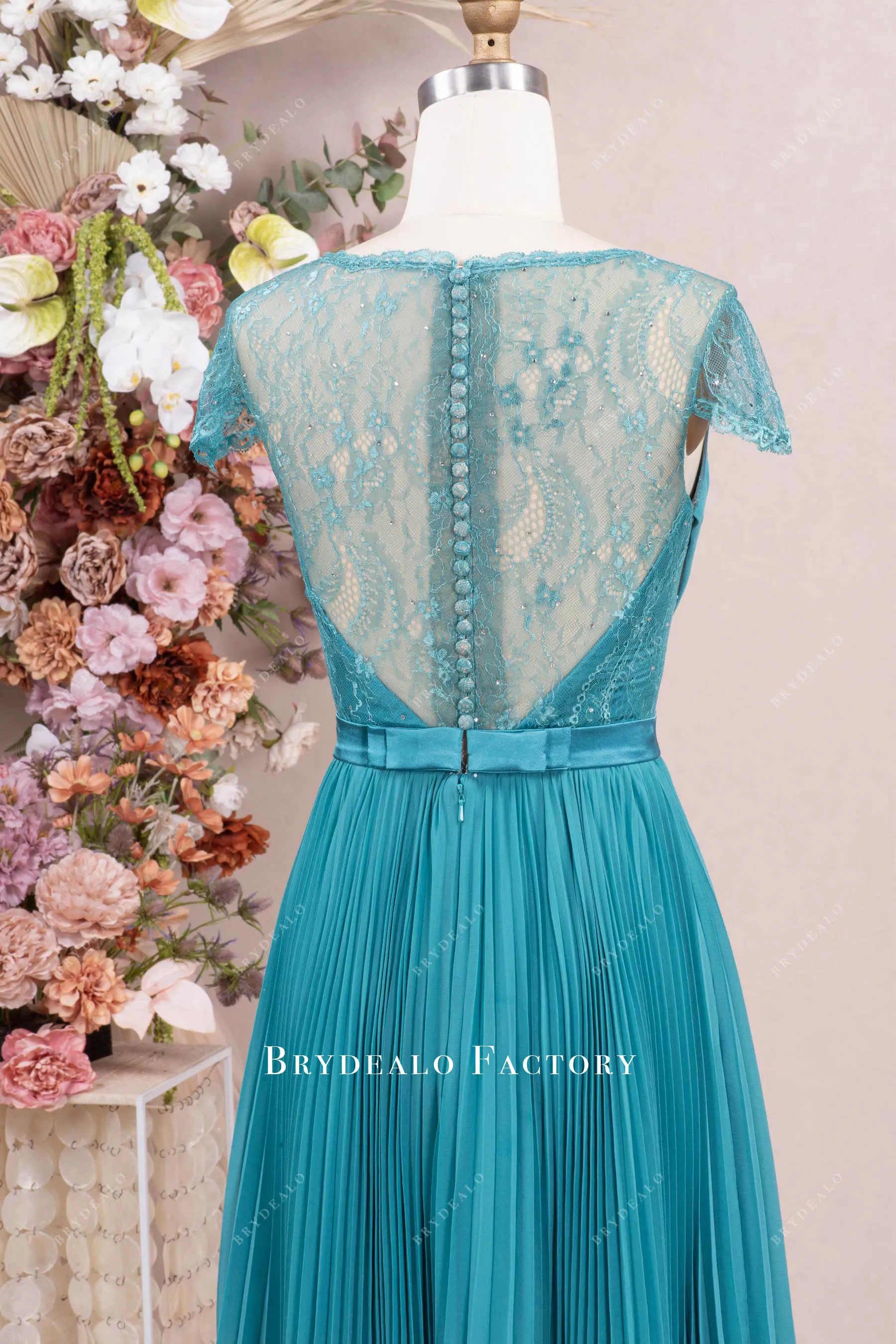 Cap Sleeve Buttoned Lace Back Mother Of The Bride Dress