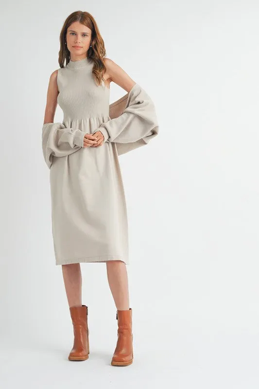 Cardigan and Sweater Dress Set - Champagne