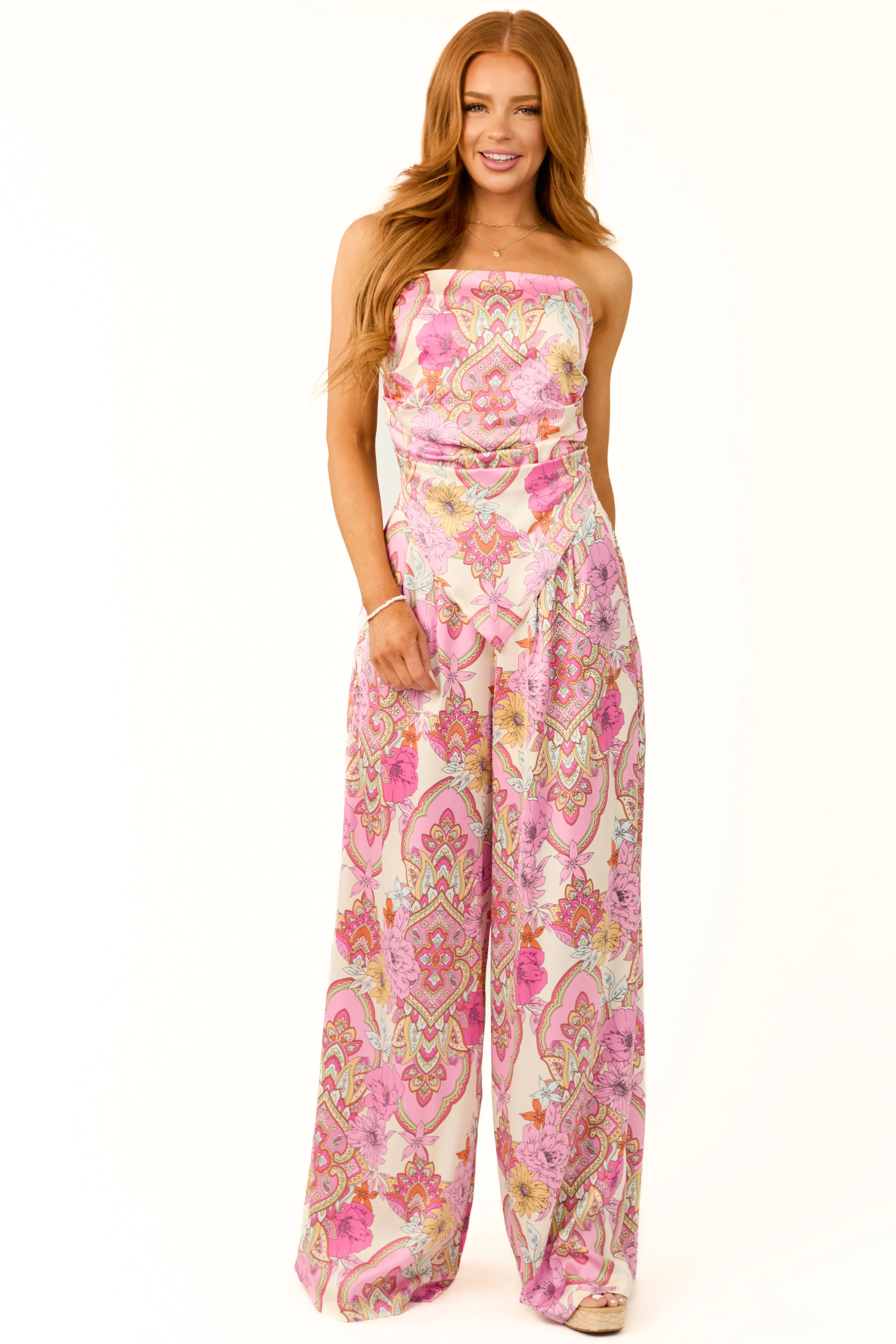 Carnation Paisley Print Satin Pants