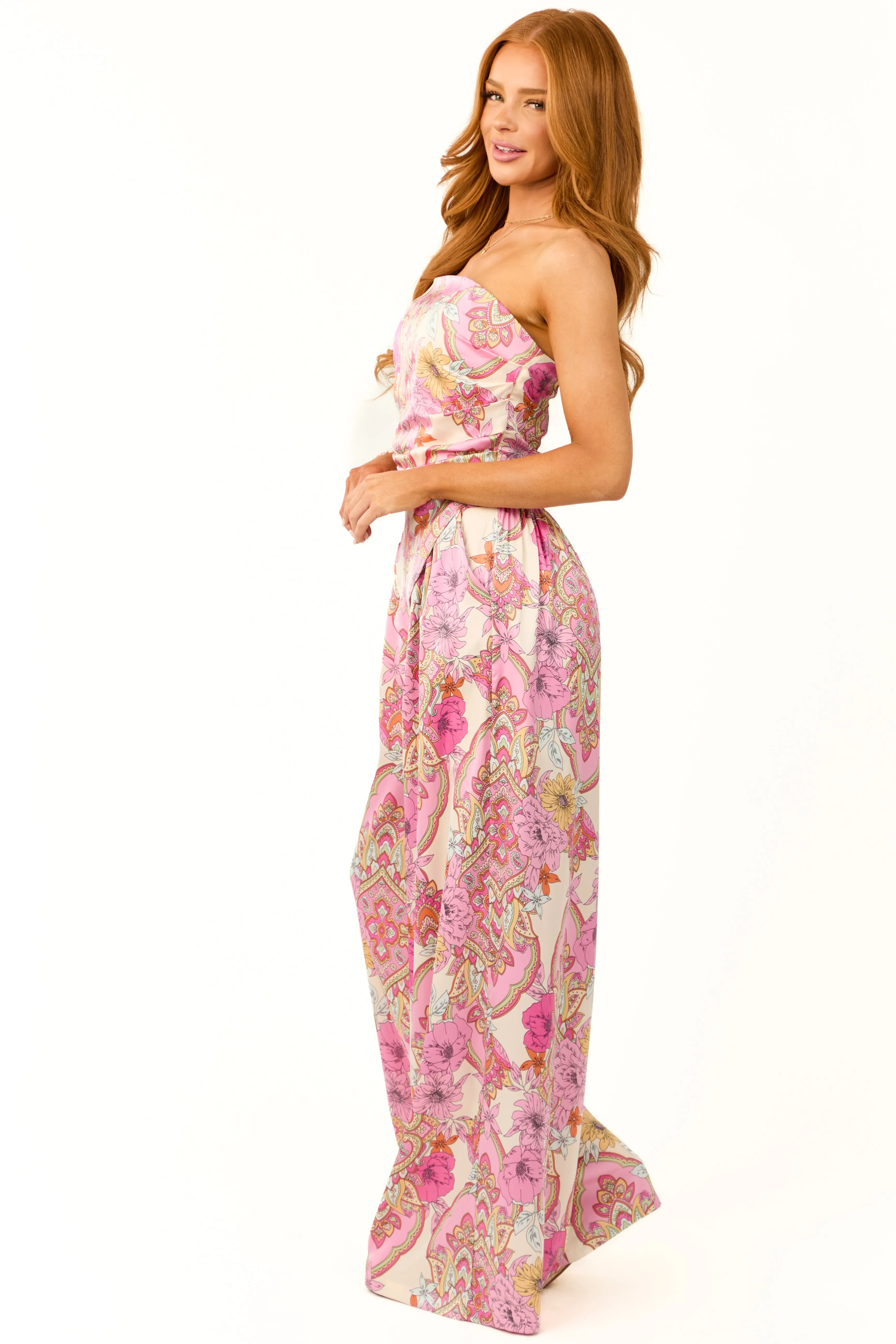 Carnation Paisley Print Satin Pants