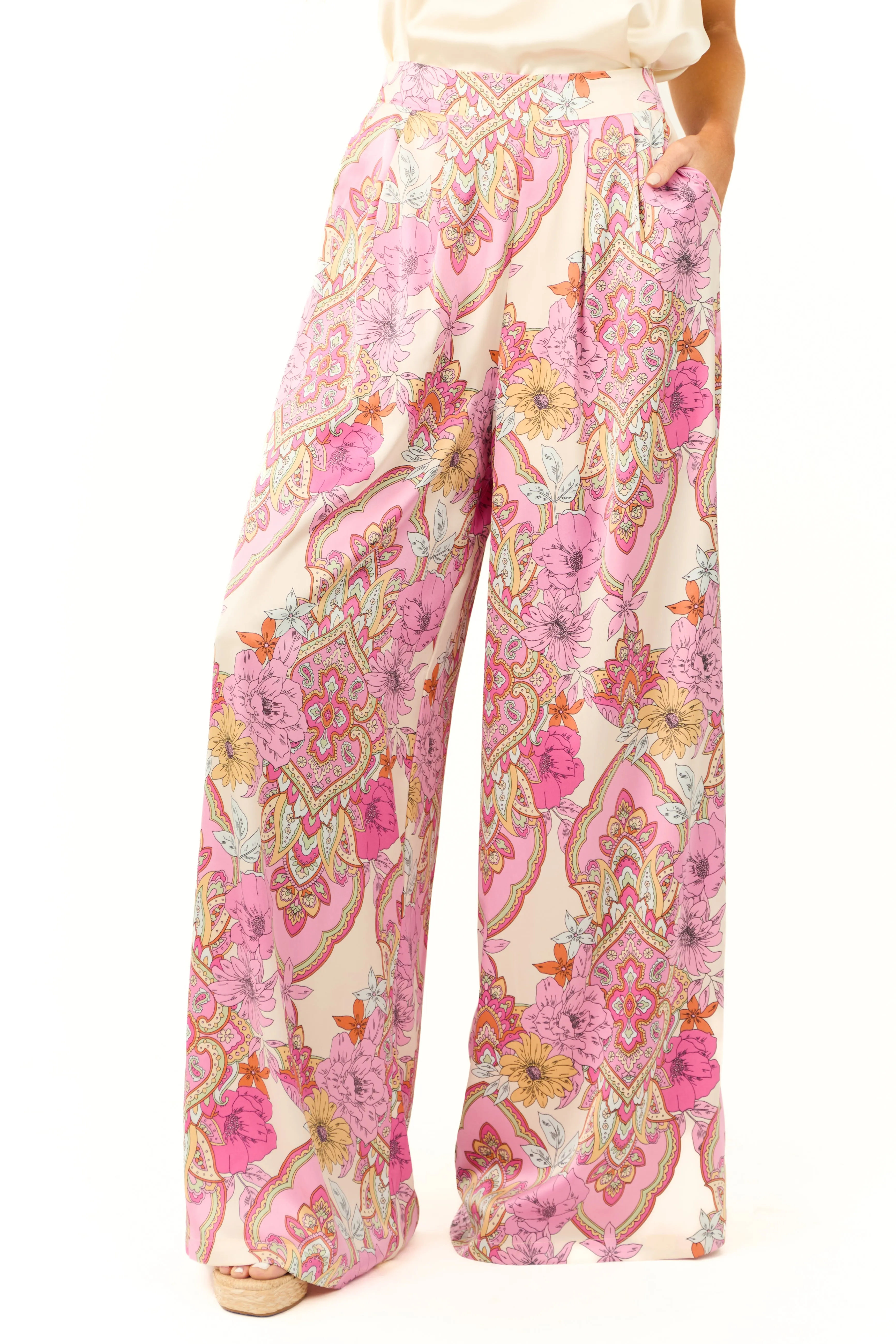 Carnation Paisley Print Satin Pants