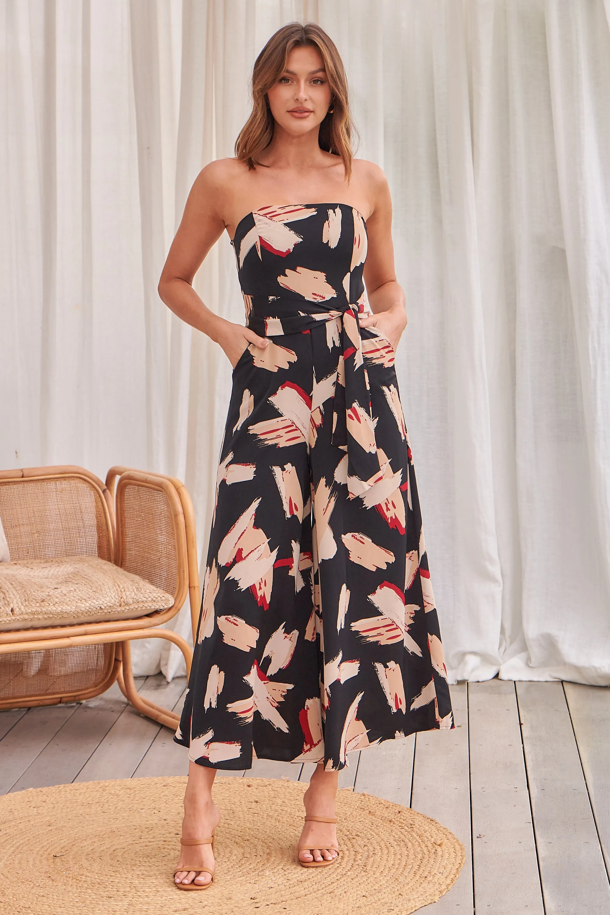 Charlotte Strapless Black/Beige/Red Jumpsuit