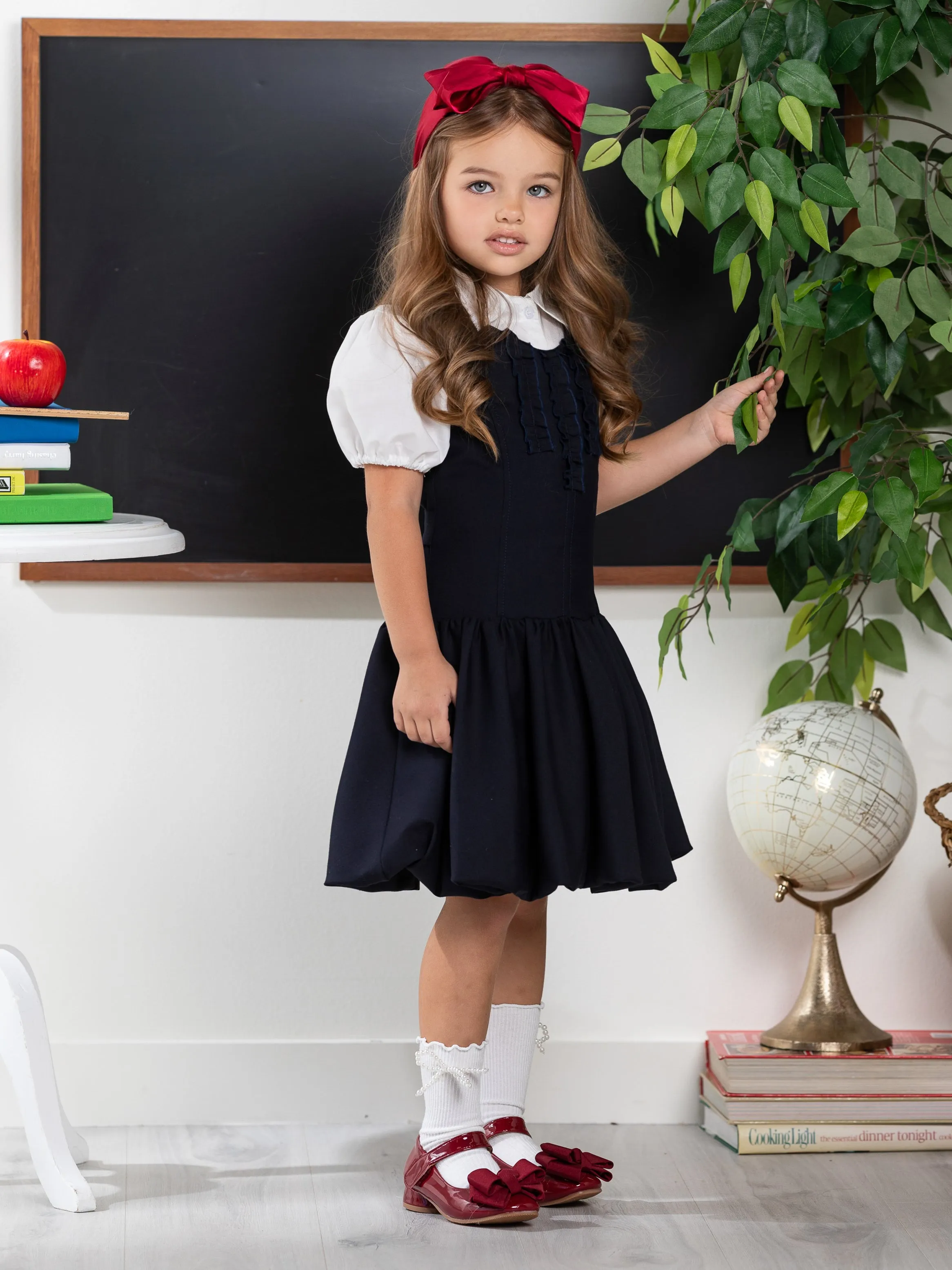 Chic Navy Ruffle Uniform Dress by Kids Couture